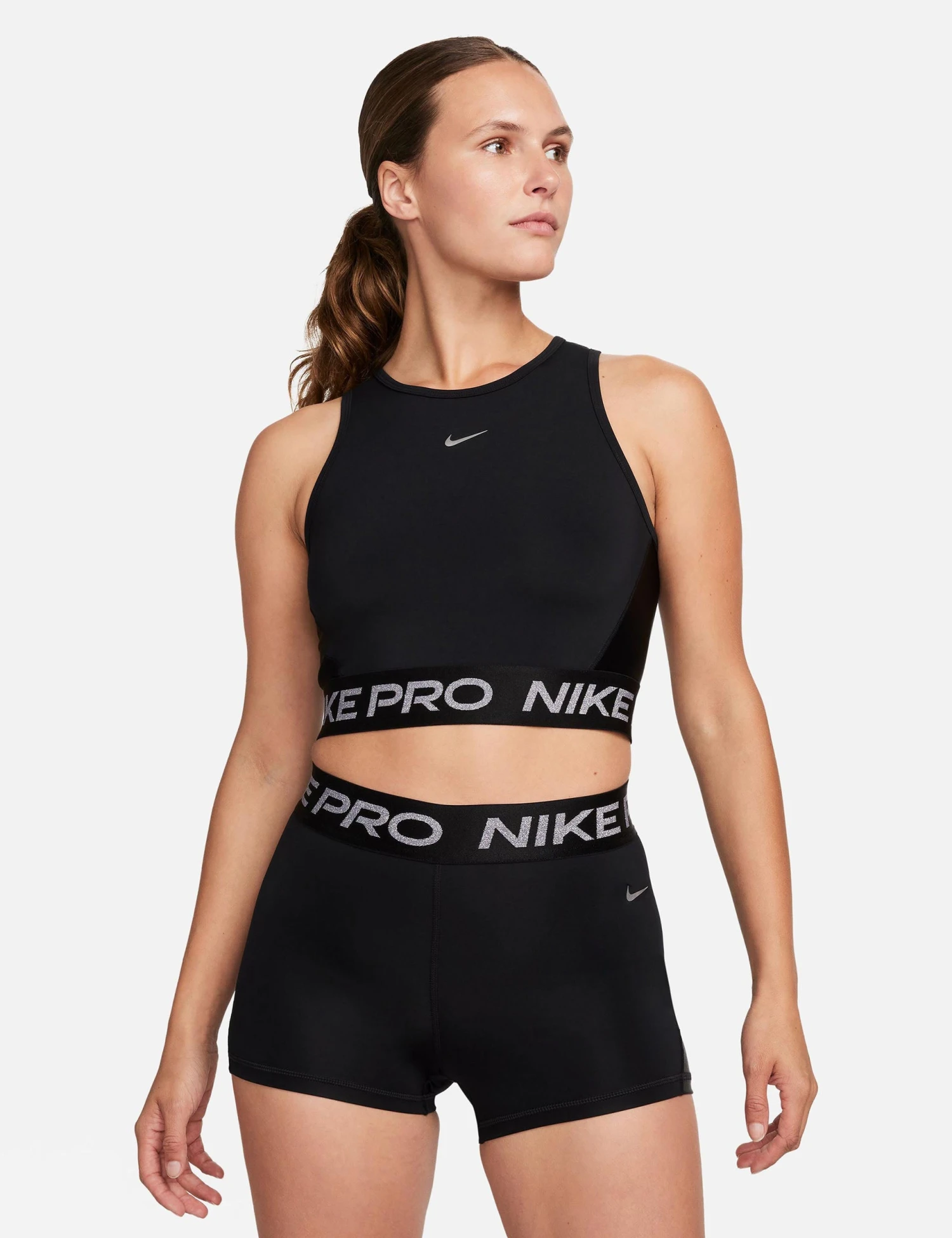 Nike Pro Dri-FIT Cropped Tank Top - Black/Metallic Silver 3 Nike Pro Dri-FIT Cropped Tank Top - Black/Metallic Silver