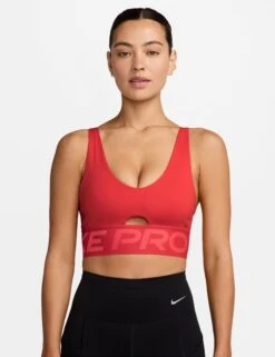 Nike Pro Indy Plunge Medium-Support Sports Bra - Light Crimson/Ember Glow/White
