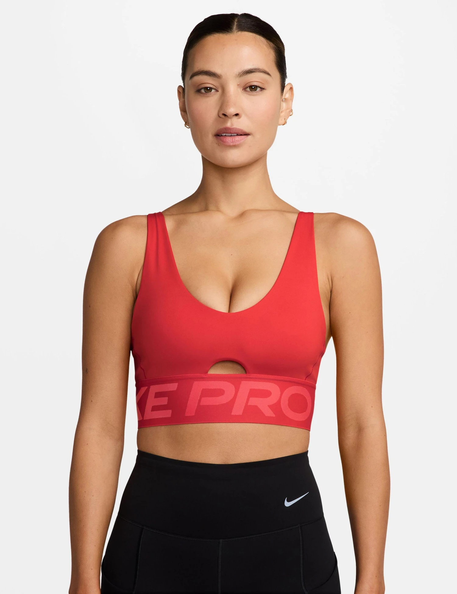 Nike Pro Indy Plunge Medium-Support Sports Bra - Light Crimson/Ember Glow/White 3 Nike Pro Indy Plunge Medium-Support Sports Bra - Light Crimson/Ember Glow/White