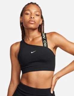 Nike Pro Swoosh Asymmetrical Bra - Black/Light Lemon Twist