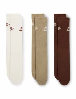 Nike Sportswear Everyday Essential Crew Socks (3 Pairs) - White/Brown
