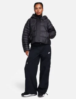 Nike Sportswear Swoosh Puffer Oversized Hooded Jacket - Black/White -The Sports Edit nike sportswear swoosh puffer oversized hooded jacket black fb8729 010 8