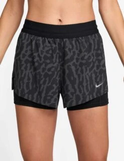 Nike Swift Dri-FIT 2-in-1 Printed Running Shorts - Black/Reflective Silver