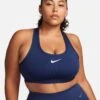 Nike Swoosh Medium Support Bra - Midnight Navy/White -The Sports Edit nike swoosh medium support bra navy white dx6821 410 1
