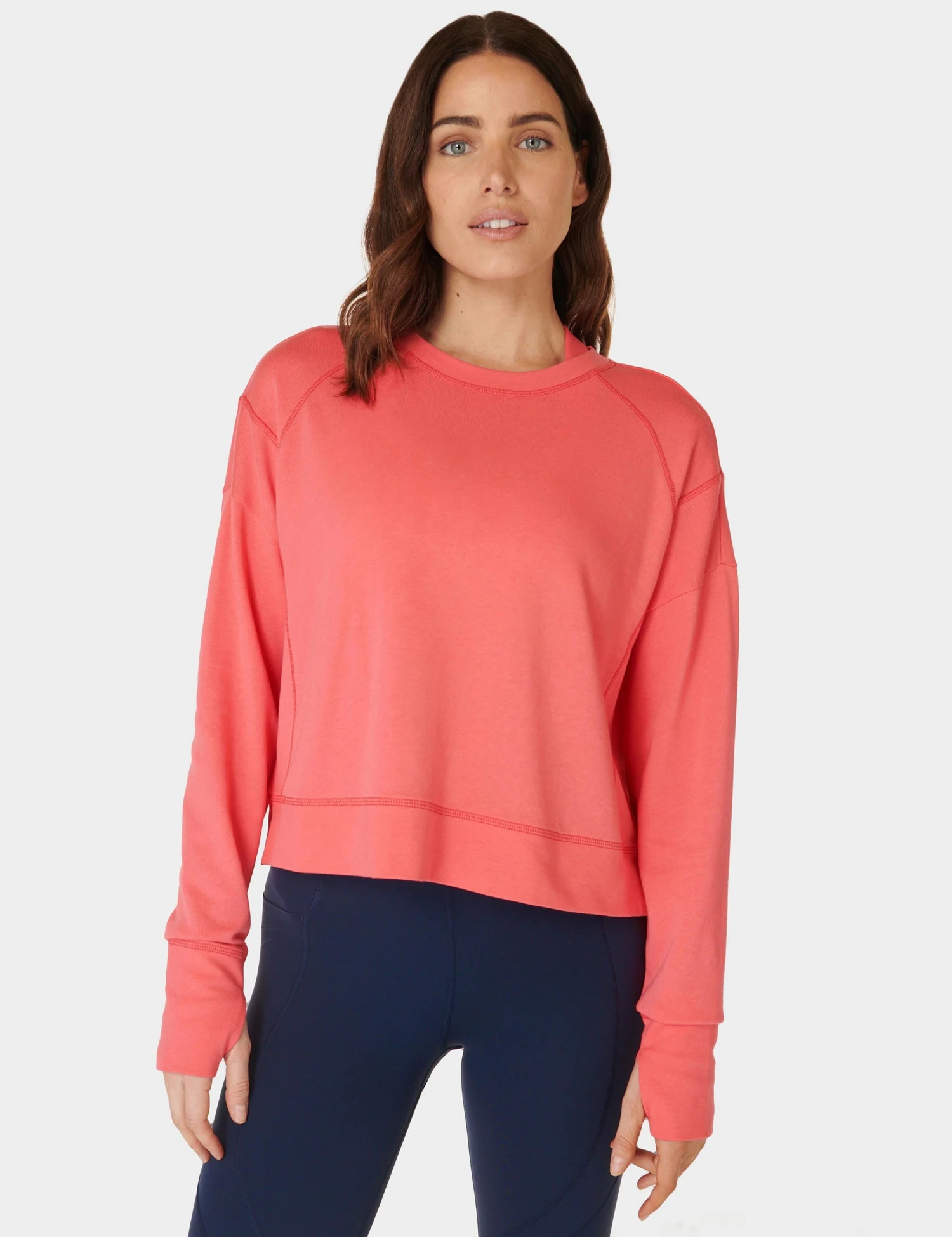 Sweaty Betty After Class Crop Sweatshirt - Coral Pink 3 Sweaty Betty After Class Crop Sweatshirt - Coral Pink
