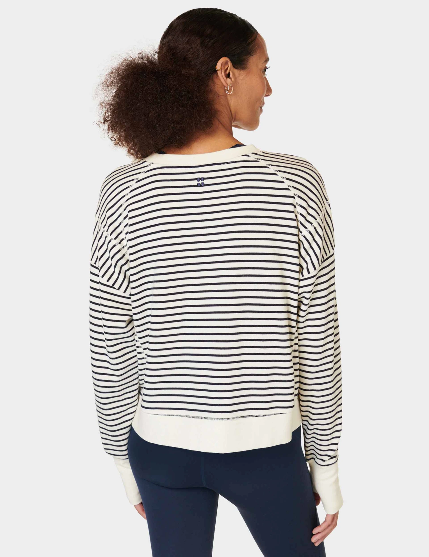 Sweaty Betty After Class Crop Sweatshirt - Lily White Stripe 4 Sweaty Betty After Class Crop Sweatshirt - Lily White Stripe - Image 2
