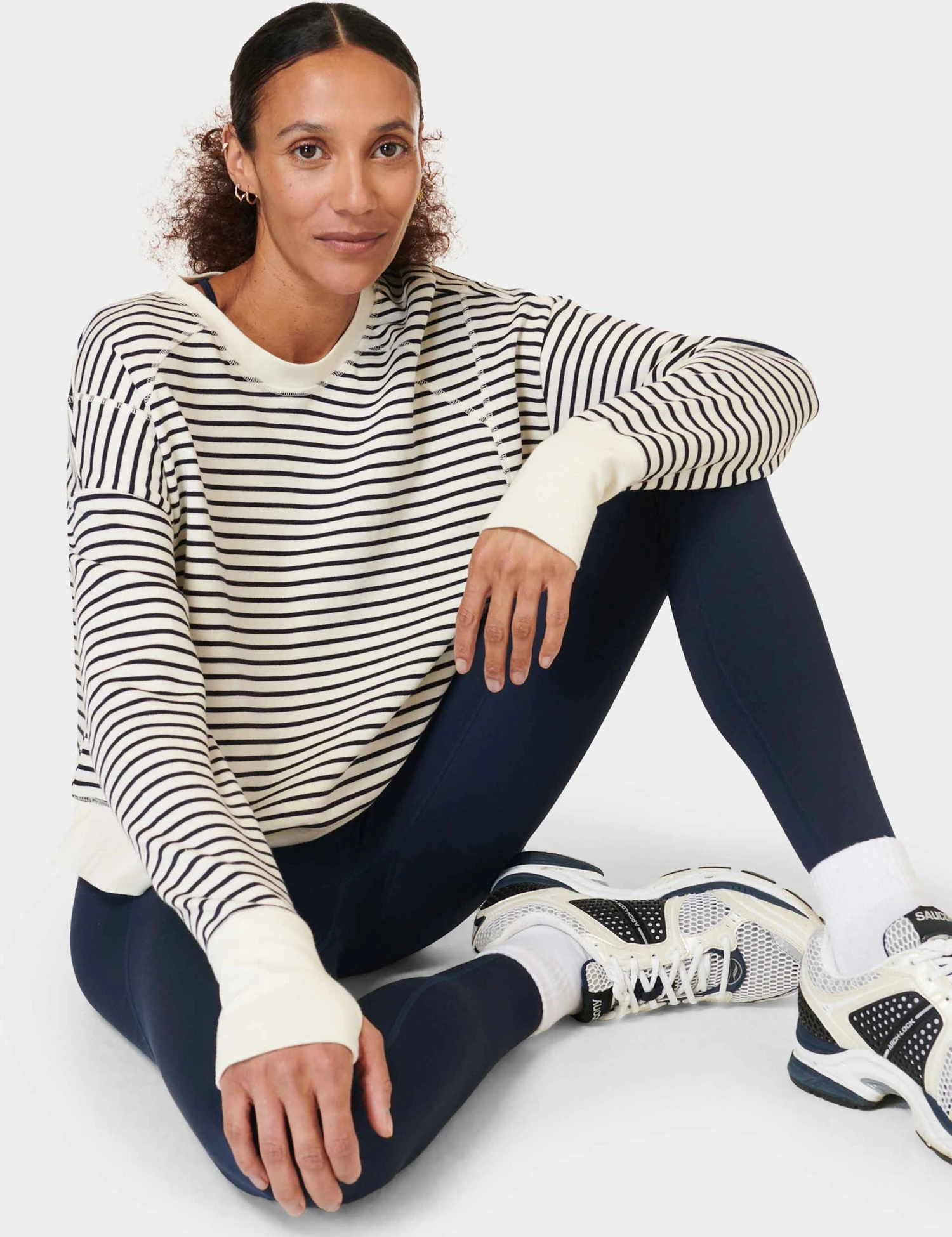 Sweaty Betty After Class Crop Sweatshirt - Lily White Stripe 8 Sweaty Betty After Class Crop Sweatshirt - Lily White Stripe - Image 6