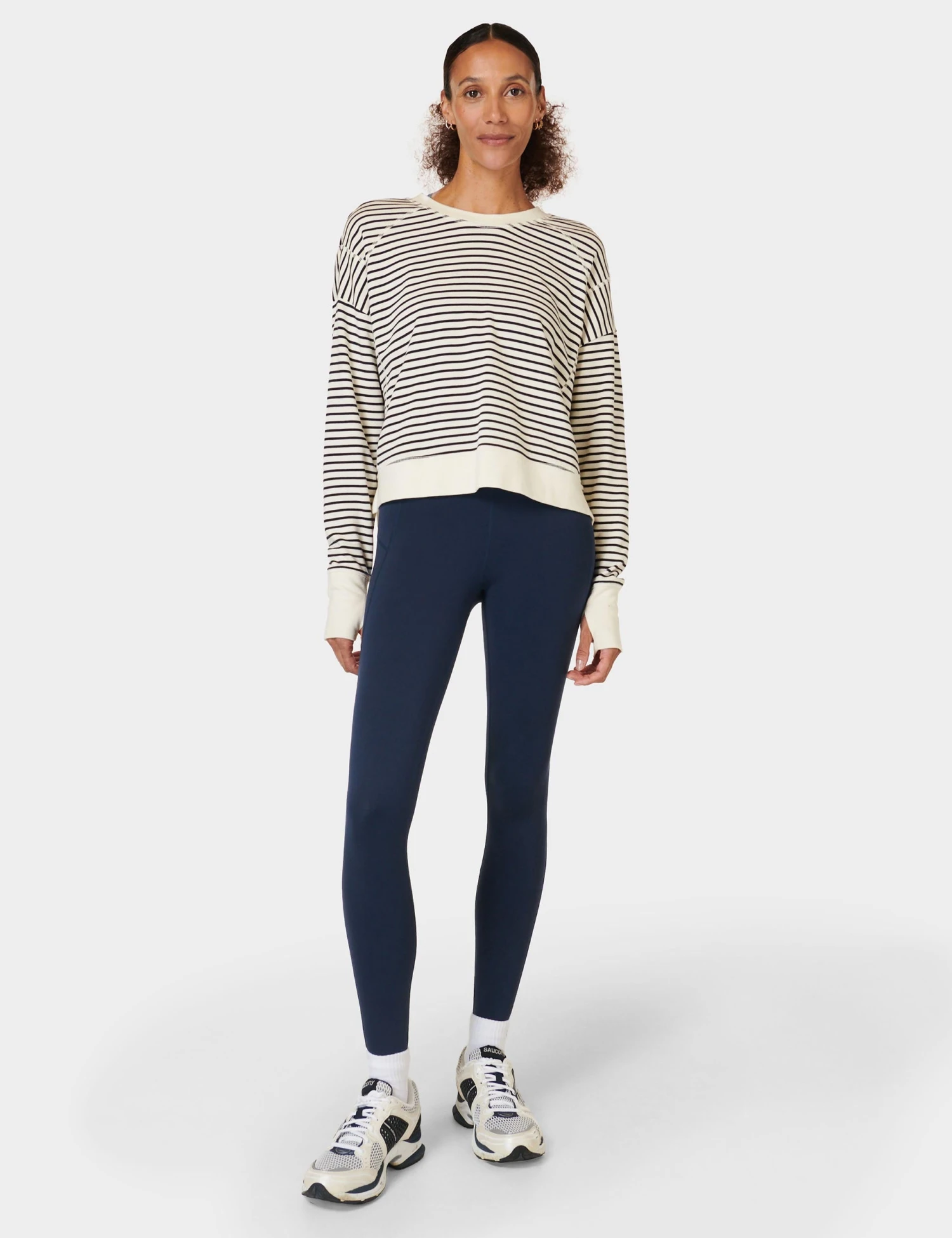 Sweaty Betty After Class Crop Sweatshirt - Lily White Stripe 9 Sweaty Betty After Class Crop Sweatshirt - Lily White Stripe - Image 7