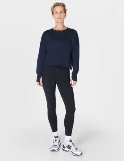 Sweaty Betty After Class Crop Sweatshirt - Navy Blue -The Sports Edit sweaty betty after class crop sweatshirt navy blue sb5622c 6