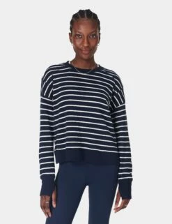 Sweaty Betty After Class Crop Sweatshirt - Navy White Stripe