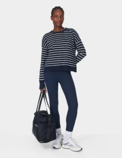 Sweaty Betty After Class Crop Sweatshirt - Navy White Stripe -The Sports Edit sweaty betty after class crop sweatshirt navy white stripe sb5622c 4