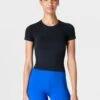 Sweaty Betty Athlete Crop Seamless Gym T-Shirt - Black -The Sports Edit sweaty betty athlete crop seamless gym t shirt black sb8996 1