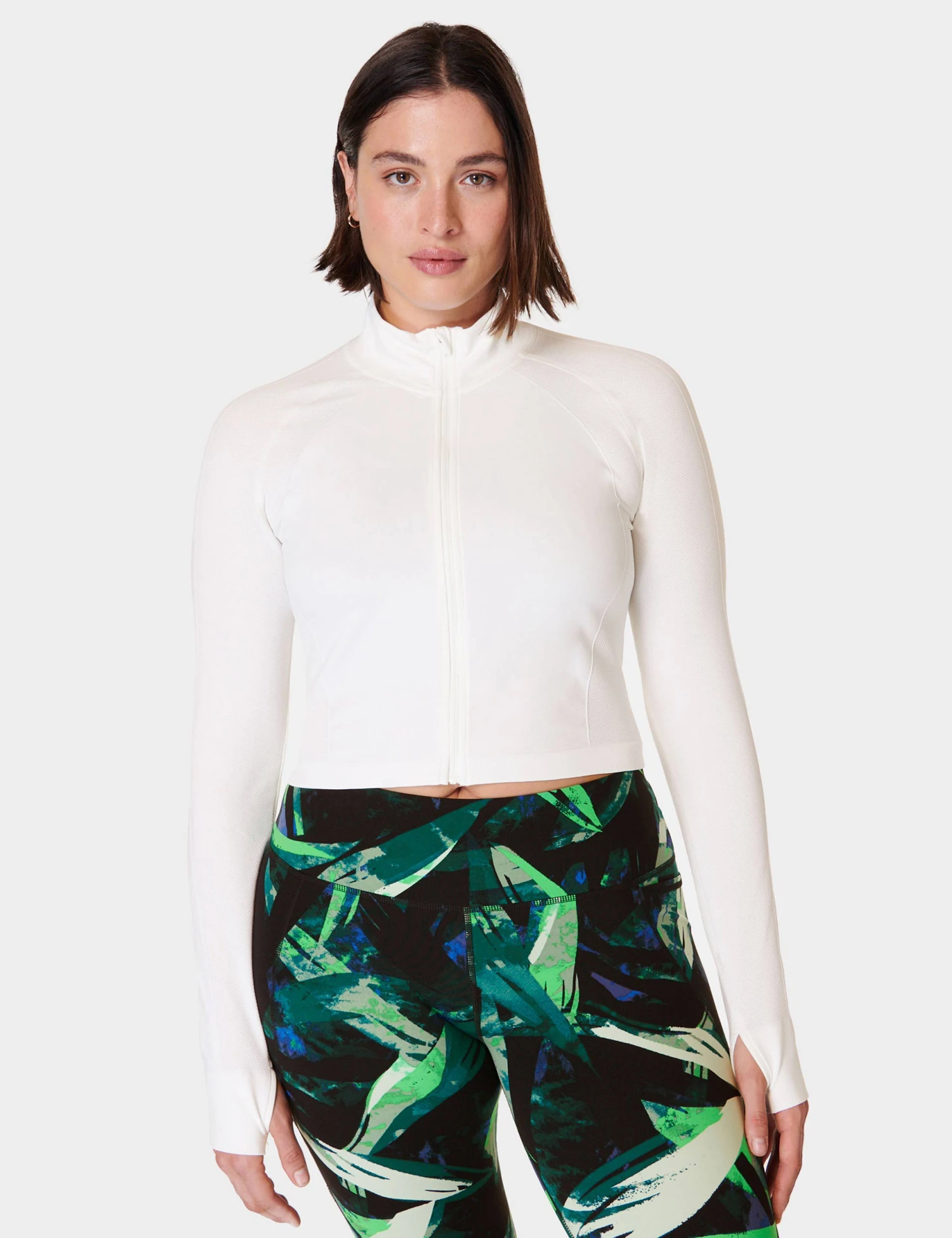 Sweaty Betty Athlete Crop Seamless Gym Zip Up - Lily White 3 Sweaty Betty Athlete Crop Seamless Gym Zip Up - Lily White