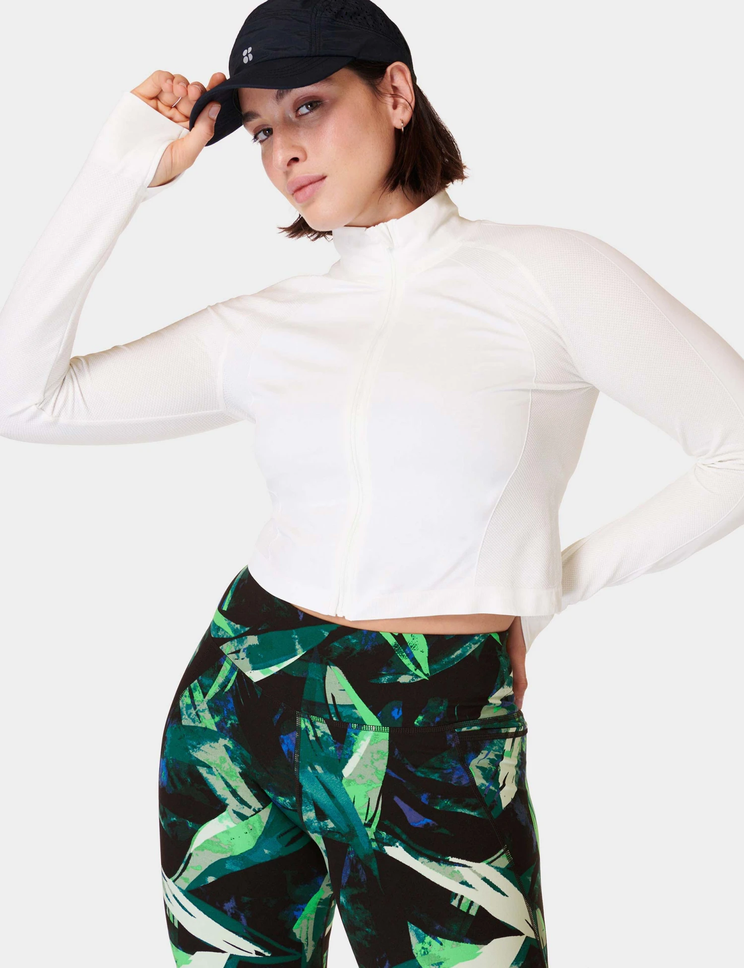 Sweaty Betty Athlete Crop Seamless Gym Zip Up - Lily White 7 Sweaty Betty Athlete Crop Seamless Gym Zip Up - Lily White - Image 5