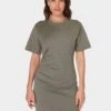 Sweaty Betty Easy Ruched T-Shirt Dress - Umbra Green -The Sports Edit sweaty betty easy ruched t shirt dress umbra green sb9928 1