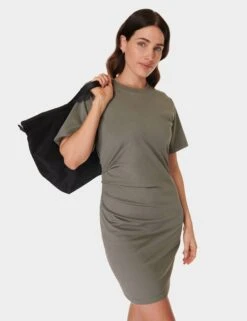 Sweaty Betty Easy Ruched T-Shirt Dress - Umbra Green -The Sports Edit sweaty betty easy ruched t shirt dress umbra green sb9928 6