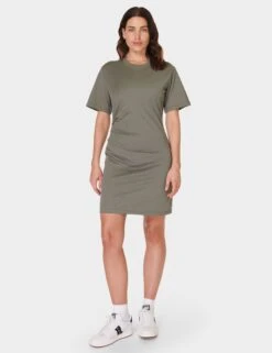 Sweaty Betty Easy Ruched T-Shirt Dress - Umbra Green -The Sports Edit sweaty betty easy ruched t shirt dress umbra green sb9928 7