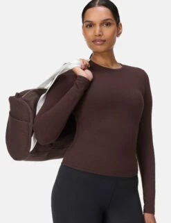 Sweaty Betty Essential Sculpt Long Sleeve Top - Sable Brown -The Sports Edit sweaty betty essential sculpt ls top sable brown sb9818 6