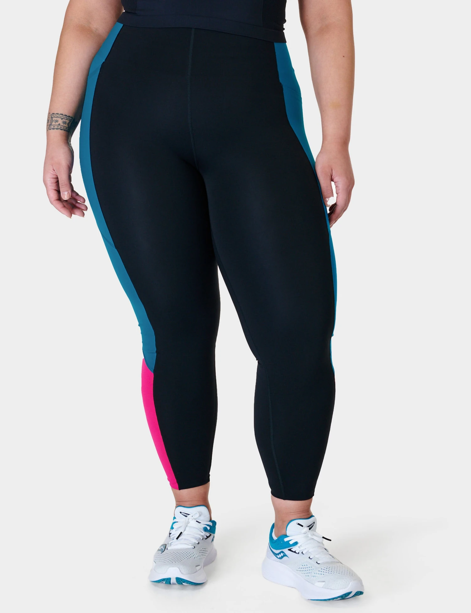 Sweaty Betty Power UltraSculpt High Waisted 7/8 Colour Block Gym Leggings - Black/Reef Teal/Beet Pink 3 Sweaty Betty Power UltraSculpt High Waisted 7/8 Colour Block Gym Leggings - Black/Reef Teal/Beet Pink