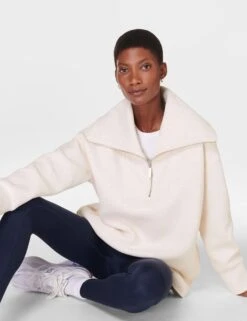 Sweaty Betty Radiant Half Zip Sweatshirt - Oatmeal Marl -The Sports Edit sweaty betty radiant half zip sweatshirt oatmeal sb9938b 5