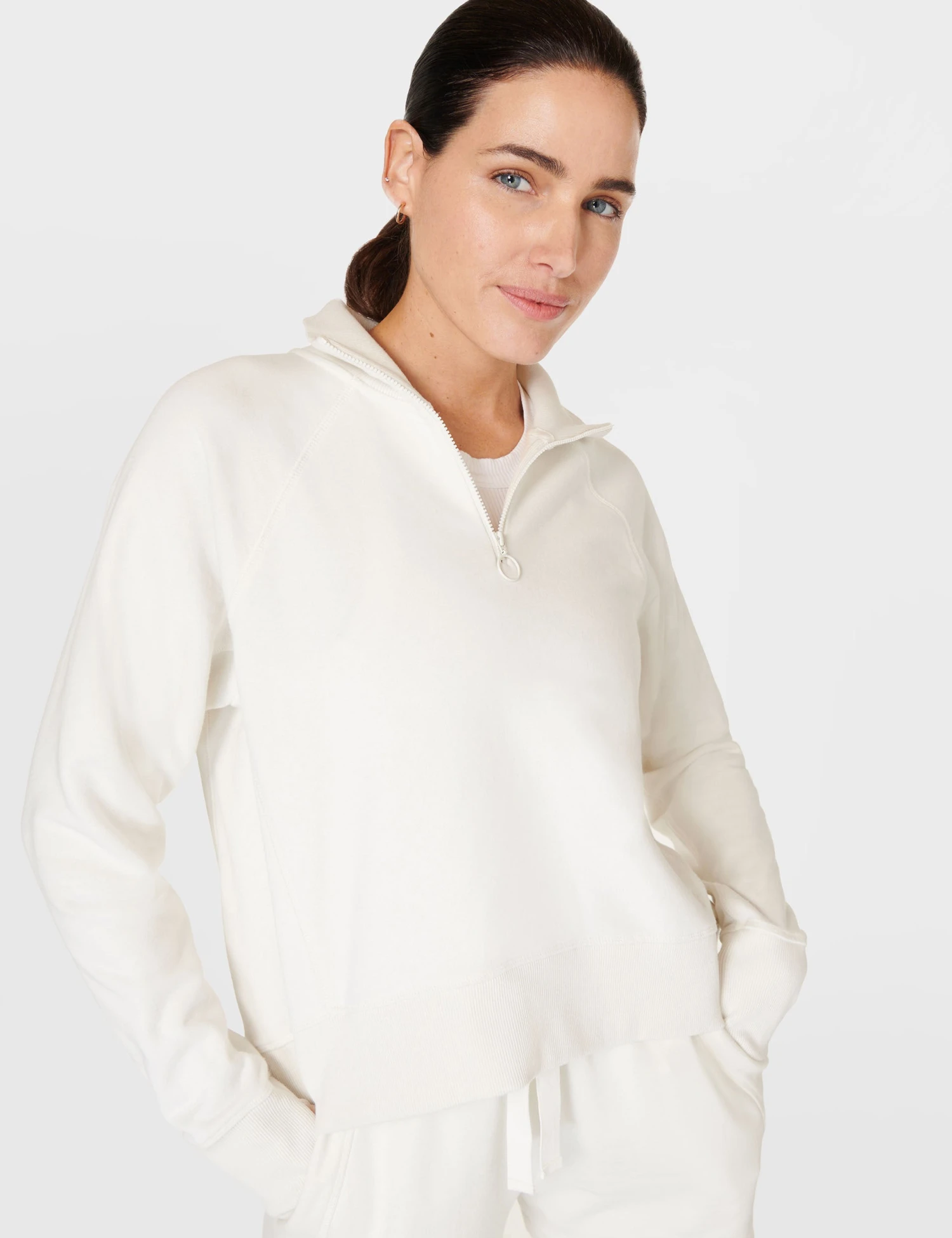 Sweaty Betty Revive Rib Half Zip Pullover - Lily White 5 Sweaty Betty Revive Rib Half Zip Pullover - Lily White - Image 3