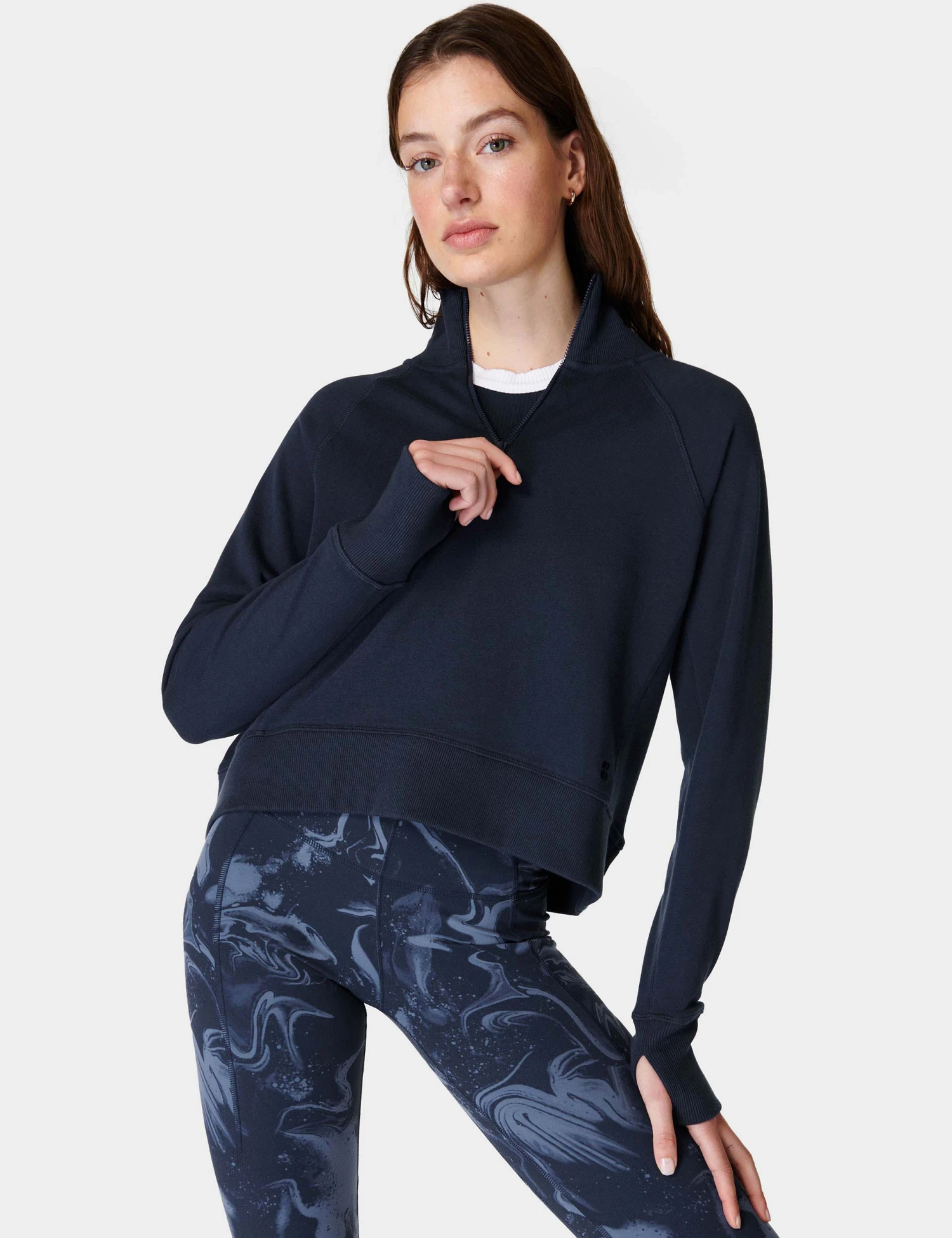 Sweaty Betty Revive Rib Half Zip Pullover - Navy Blue 4 Sweaty Betty Revive Rib Half Zip Pullover - Navy Blue - Image 2