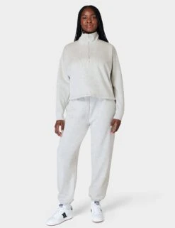 Sweaty Betty Sand Wash Funnel Neck Half Zip - Ice Grey Marl -The Sports Edit sweaty betty sand wash funnel neck half zip ice grey marl sb9531 4