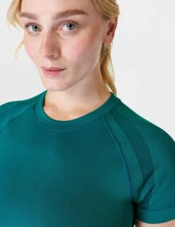 Sweaty Betty Silhouette Sculpt Seamless Short Sleeve Top - Reef Teal Blue/Navy Blue -The Sports Edit sweaty betty silhouette sculpt seamless short sleeve top reef teal blue navy blue sb9063 3