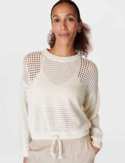 Sweaty Betty Tides High Open Weave Jumper - Lily White 12 Sweaty Betty Tides High Open Weave Jumper - Lily White -The Sports Edit sweaty betty tides high open weave jumper lily white sb6320 4