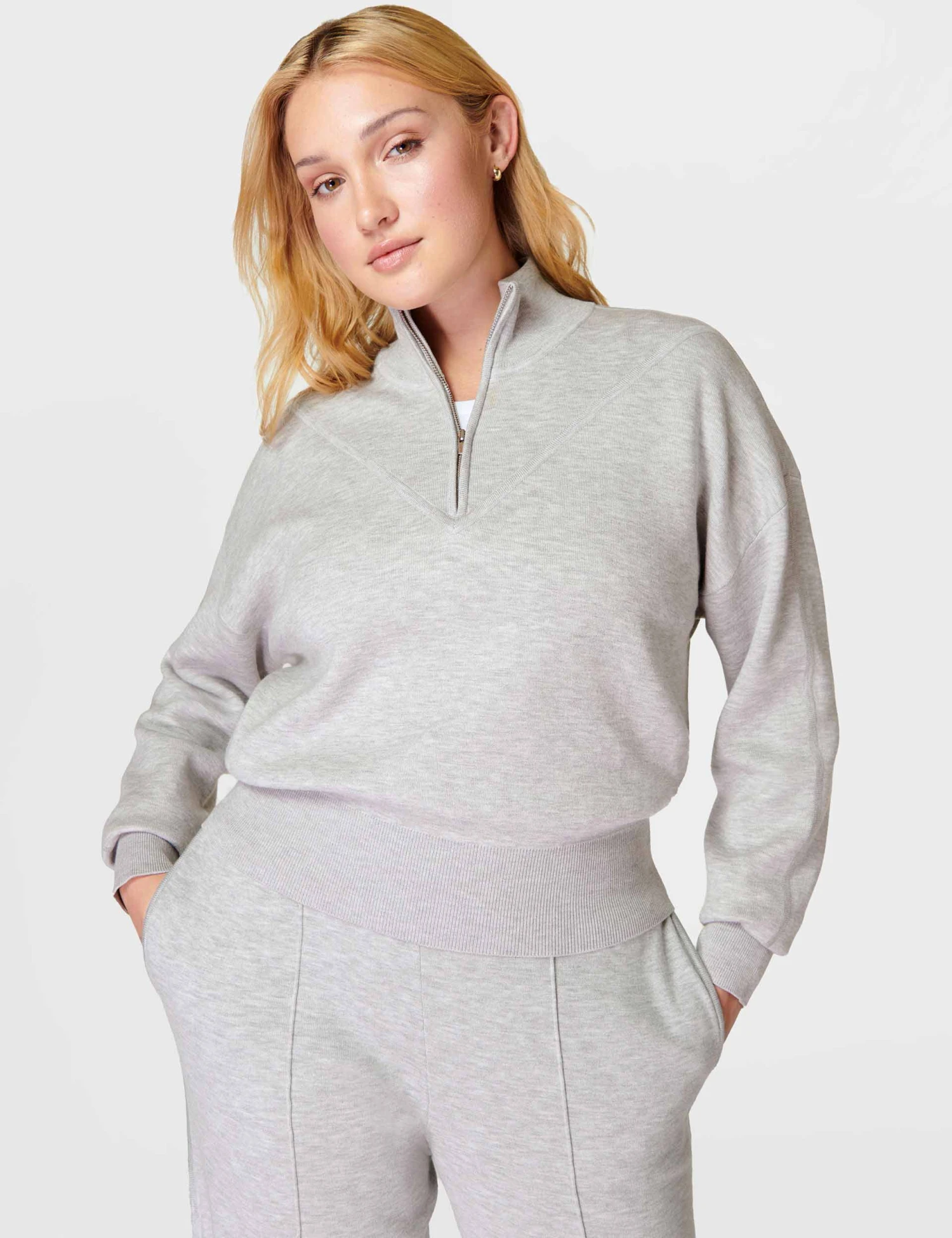 Sweaty Betty Timeless Track Top - Light Grey Marl 3 Sweaty Betty Timeless Track Top - Light Grey Marl