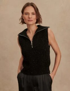 Varley Hally Half-Zip Rib Vest - Black Fleck
