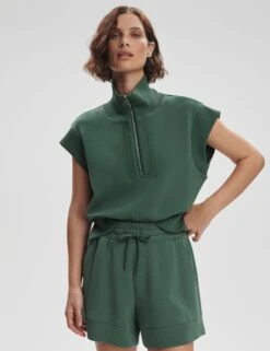 Varley Kelly Half Zip Sweat - Cilantro -The Sports Edit varley kelly half zip sweat cilantro var02599 2