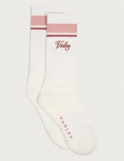 Varley Lamar Club Stripe Sock - Egret/Pale Mauve/Dusty Rose