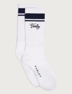 Varley Lamar Club Stripe Sock - White/Blue Nights