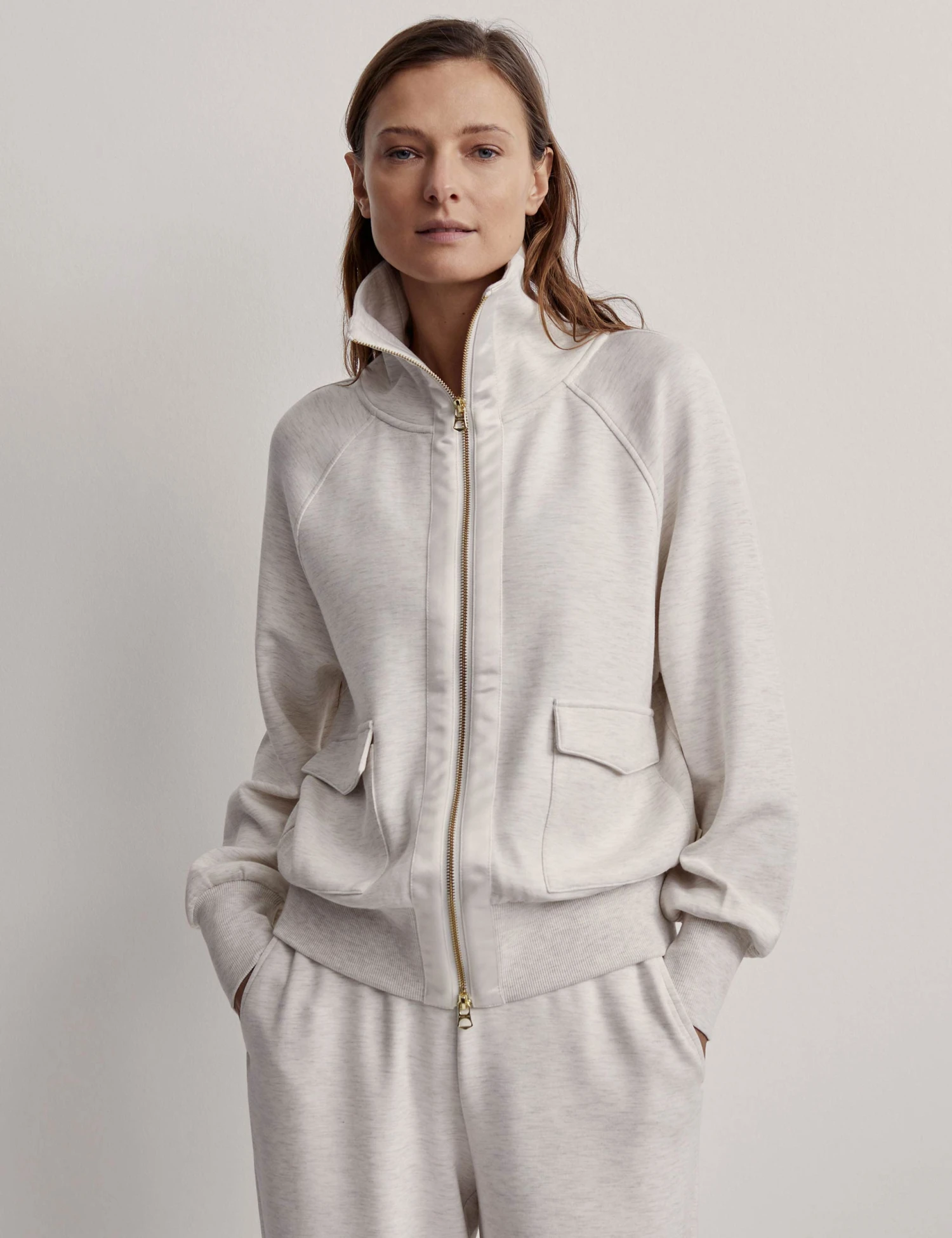 Varley Roxbury Zip-Through Sweat - Ivory Marl 4 Varley Roxbury Zip-Through Sweat - Ivory Marl - Image 2